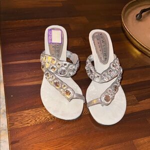 New York Transit Silver Jeweled Toe-Loop Sandals